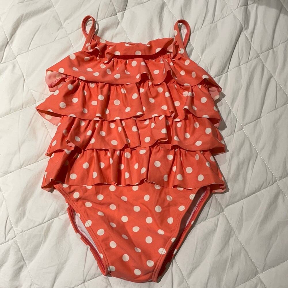 Baby Biden 3-4 peach white polka dot swim worn 1